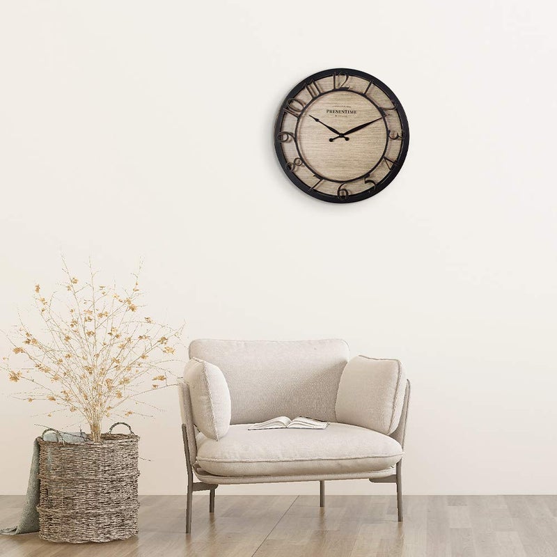 Presentime & Co 13" Farmhouse Series Wall Clock, Quartz Movement, Shiplap Style,Raised 3D Arabic Numeral, Oil Rubbed Bronze - Image 5